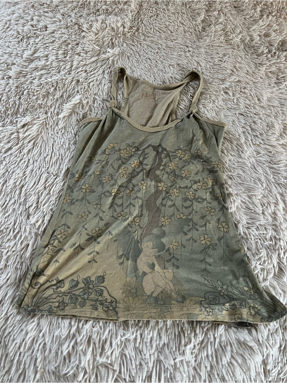 Disney Olive Green Floral Graphic Racerback Camisole